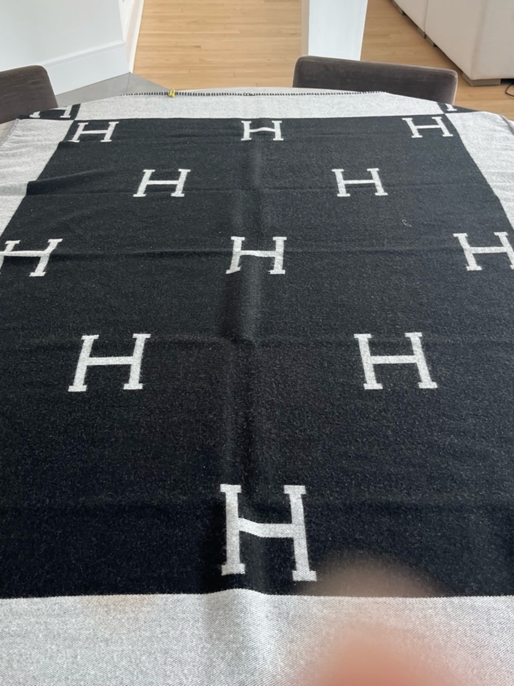 Monogram H Black & gray Throw Blanket - Picture 2 of 2